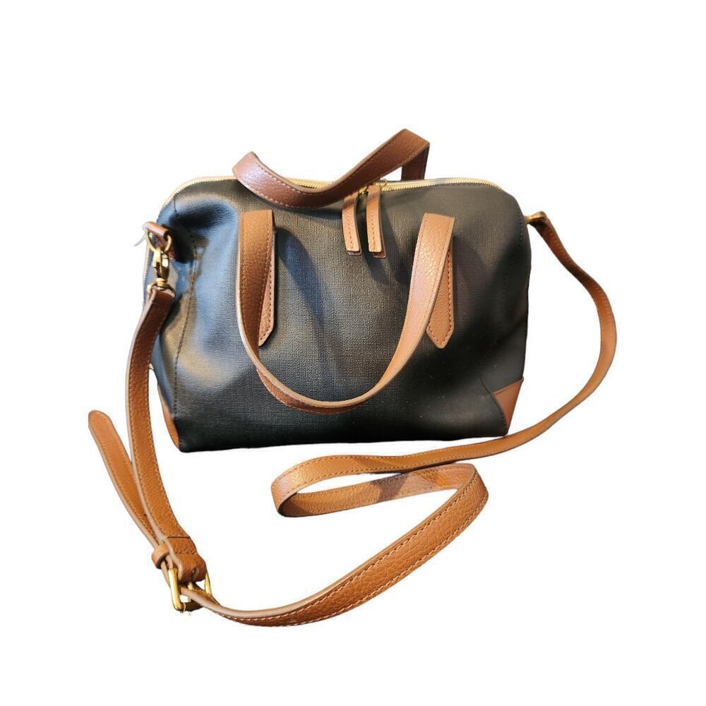 Fossil sydney satchel bag crossbody black and brown